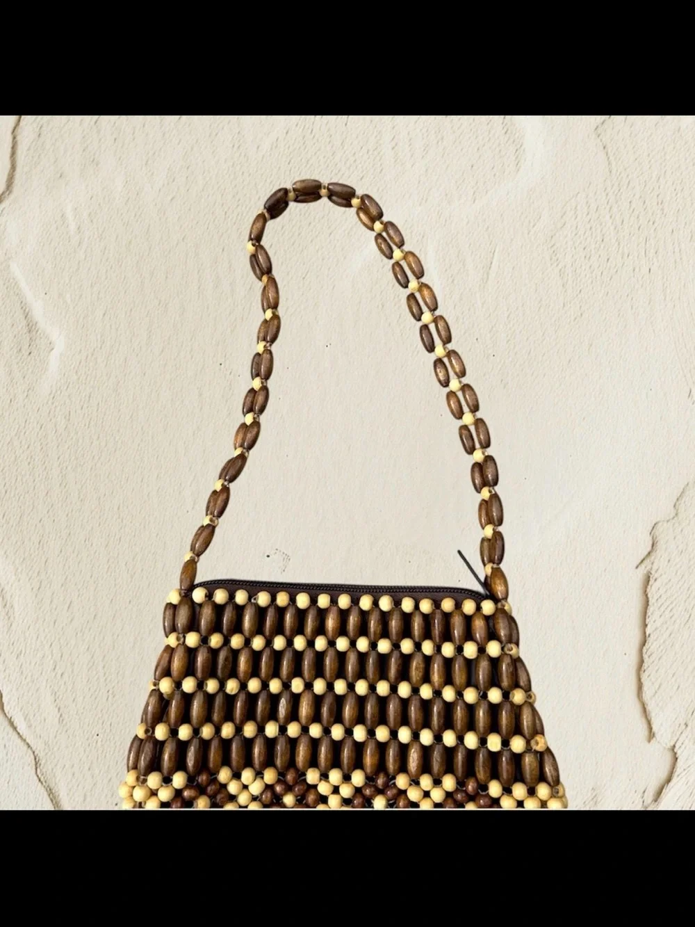 Vintage Brown & Cream Beaded Bag